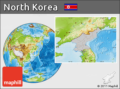 Gray Location Map of North Korea, physical outside