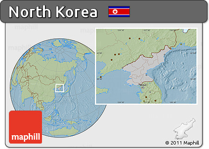 Gray Location Map of North Korea, savanna style outside, hill shading outside