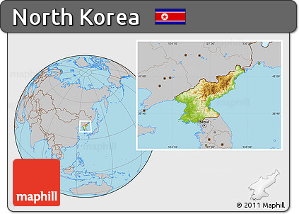 Physical Location Map of North Korea, gray outside