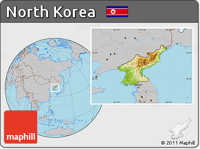 Physical Location Map of North Korea, gray outside