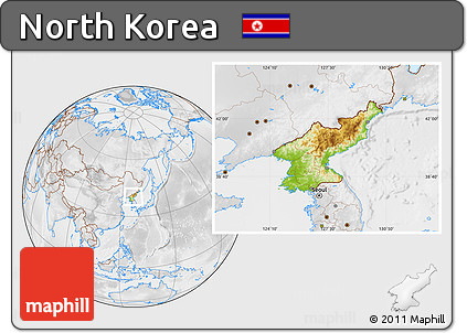 Physical Location Map of North Korea, lighten, desaturated