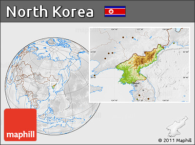 Physical Location Map of North Korea, lighten, desaturated