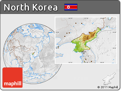 Physical Location Map of North Korea, lighten, desaturated
