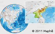 Physical Location Map of North Korea, lighten, desaturated, land only