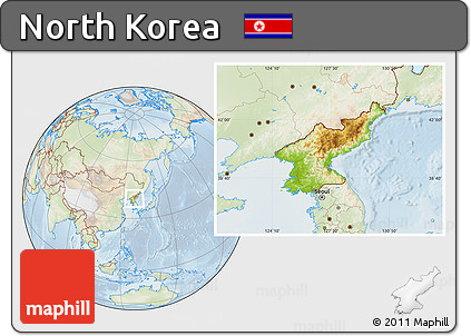 Physical Location Map of North Korea, lighten