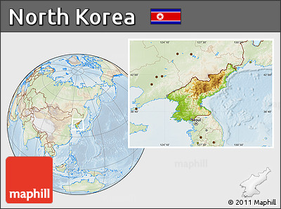 Physical Location Map of North Korea, lighten