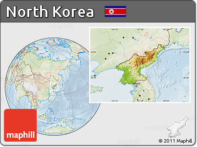 Physical Location Map of North Korea, lighten