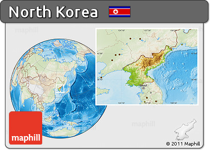 Physical Location Map of North Korea, lighten, land only