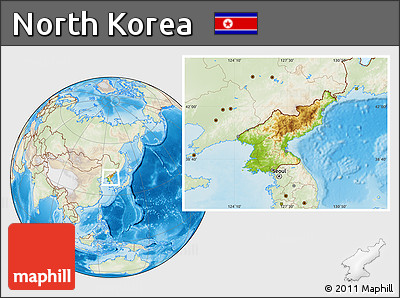 Physical Location Map of North Korea, lighten, land only