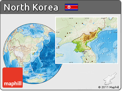 Physical Location Map of North Korea, lighten, land only