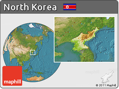 Physical Location Map of North Korea, satellite outside