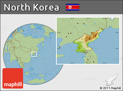 Physical Location Map of North Korea, savanna style outside
