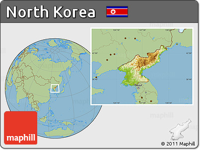 Physical Location Map of North Korea, savanna style outside