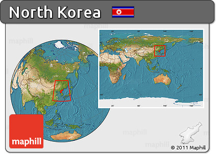 Satellite Location Map of North Korea, within the entire continent
