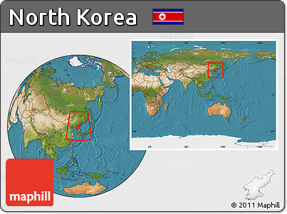Satellite Location Map of North Korea, within the entire continent
