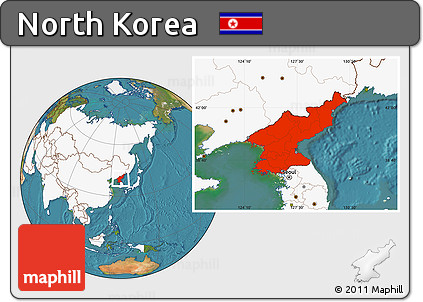 Satellite Location Map of North Korea, highlighted continent