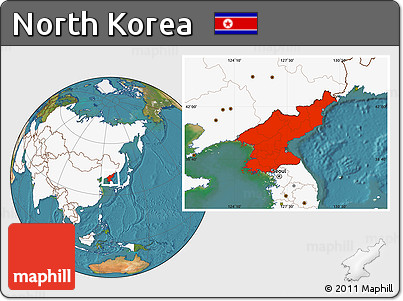 Satellite Location Map of North Korea, highlighted continent