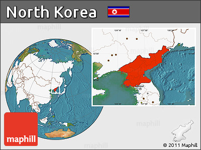 Satellite Location Map of North Korea, highlighted continent