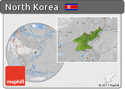 Satellite Location Map of North Korea, lighten, desaturated