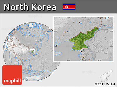 Satellite Location Map of North Korea, lighten, desaturated