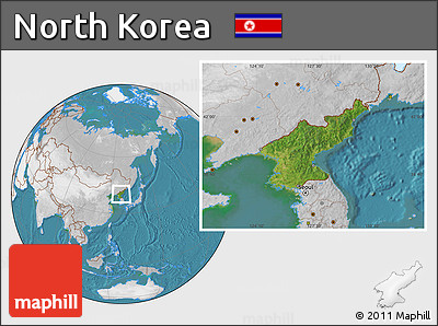Satellite Location Map of North Korea, lighten, desaturated, land only