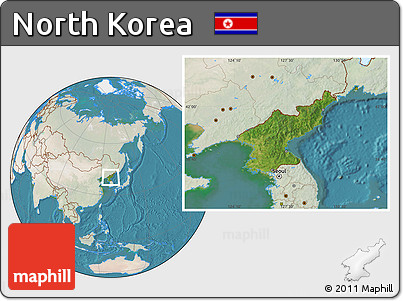 Satellite Location Map of North Korea, lighten, land only