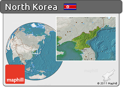 Satellite Location Map of North Korea, lighten, semi-desaturated, land only