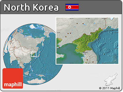 Satellite Location Map of North Korea, lighten, semi-desaturated, land only