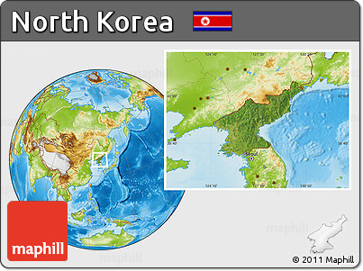 Satellite Location Map of North Korea, physical outside