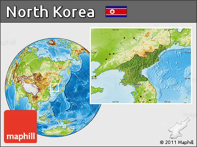 Satellite Location Map of North Korea, physical outside