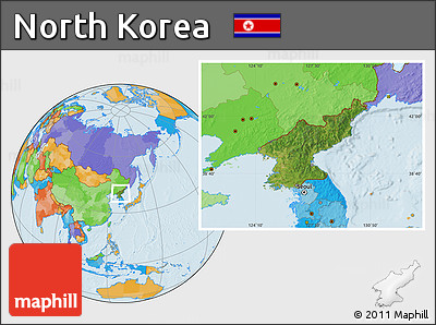 Satellite Location Map of North Korea, political outside