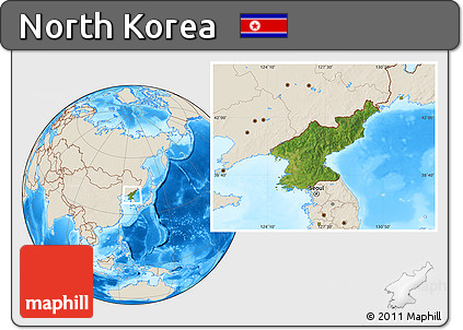 Satellite Location Map of North Korea, shaded relief outside