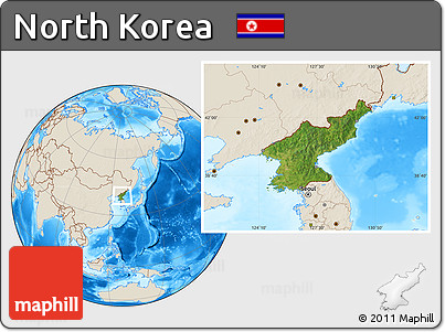 Satellite Location Map of North Korea, shaded relief outside