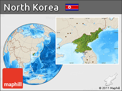 Satellite Location Map of North Korea, shaded relief outside