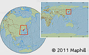 Savanna Style Location Map of North Korea, within the entire continent, hill shading
