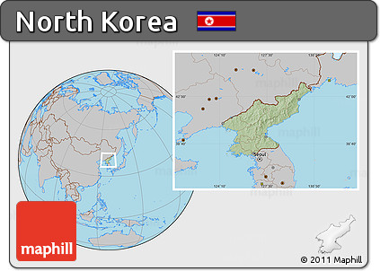 Savanna Style Location Map of North Korea, gray outside, hill shading inside