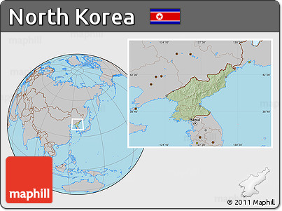 Savanna Style Location Map of North Korea, gray outside, hill shading inside