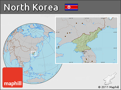Savanna Style Location Map of North Korea, gray outside, hill shading inside