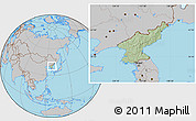 Savanna Style Location Map of North Korea, gray outside, hill shading inside