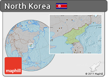 Savanna Style Location Map of North Korea, gray outside, hill shading outside