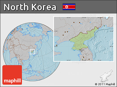 Savanna Style Location Map of North Korea, gray outside, hill shading outside