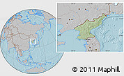Savanna Style Location Map of North Korea, gray outside, hill shading