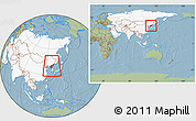 Savanna Style Location Map of North Korea, highlighted continent, within the entire continent, hill shading