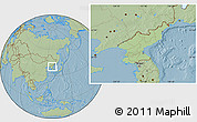 Savanna Style Location Map of North Korea, hill shading outside