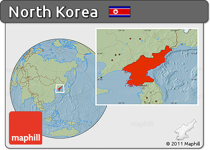 Savanna Style Location Map of North Korea, hill shading