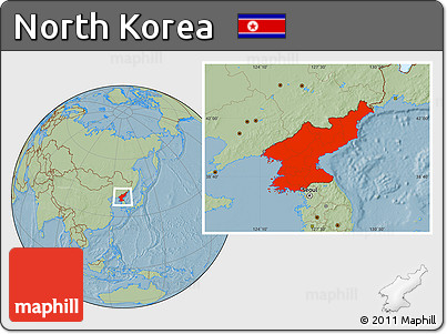 Savanna Style Location Map of North Korea, hill shading