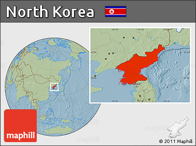 Savanna Style Location Map of North Korea, hill shading