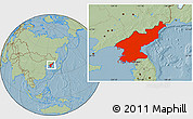 Savanna Style Location Map of North Korea, hill shading