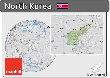 Savanna Style Location Map of North Korea, lighten, desaturated, hill shading