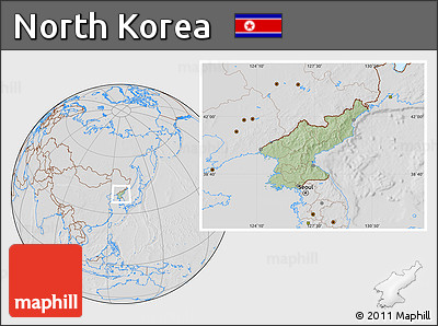Savanna Style Location Map of North Korea, lighten, desaturated, hill shading